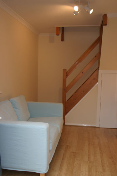 Sofa and Stairs for Maidenhead self catering apartment for short term let. Rooms to let in Maidenhead